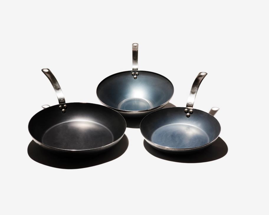 Blue Carbon Steel Frying Pan Set