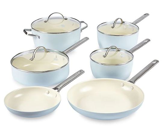 GreenPan Padova Ceramic 10-Piece Cookware Set, Light Blue